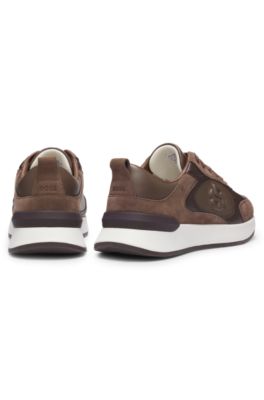 Deportivas de piel y ante con monograma Double B, Marr&oacute;n claro