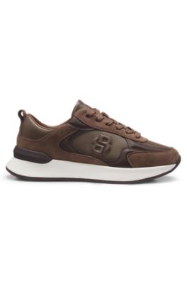 Deportivas de piel y ante con monograma Double B, Marr&oacute;n claro