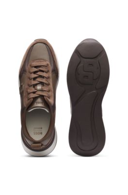 Deportivas de piel y ante con monograma Double B, Marr&oacute;n claro