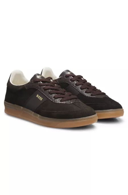 Sneakers in leather and suede with python-print details