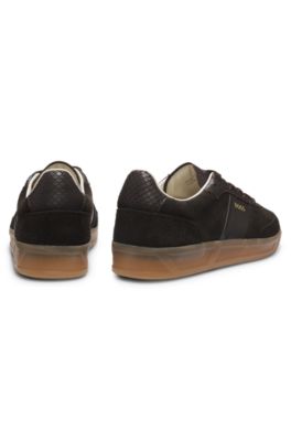 Deportivas de piel y ante con detalles en estampado de pit&oacute;n, Marr&oacute;n oscuro