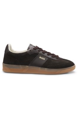 Deportivas de piel y ante con detalles en estampado de pit&oacute;n, Marr&oacute;n oscuro