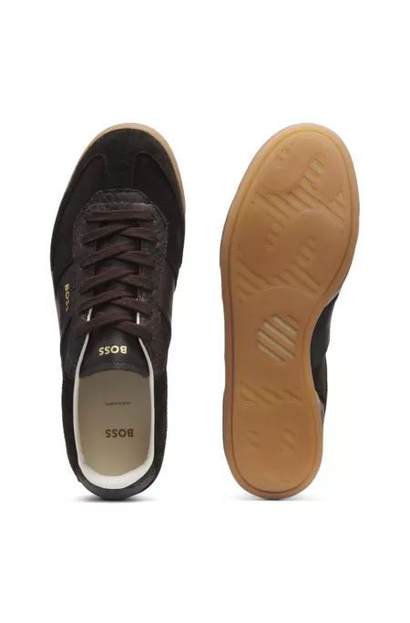 Sneakers in leather and suede with python-print details