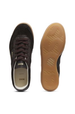 Deportivas de piel y ante con detalles en estampado de pit&oacute;n, Marr&oacute;n oscuro