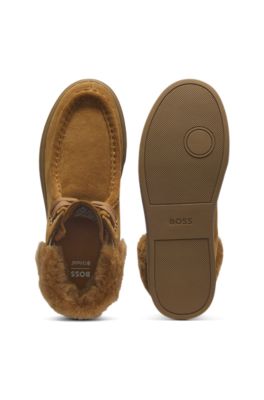 Suede boots with faux-fur collar, Light Brown
