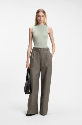 Wide-leg pants in cotton denim, Brown