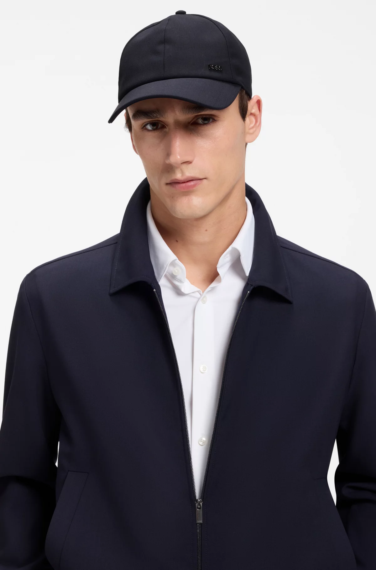 Gorra de lana virgen con detalle de logo, Azul oscuro