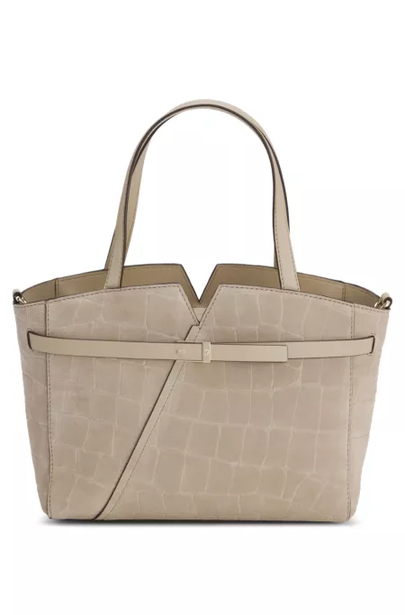 BOSS Revers printed-suede tote bag with belt detail
