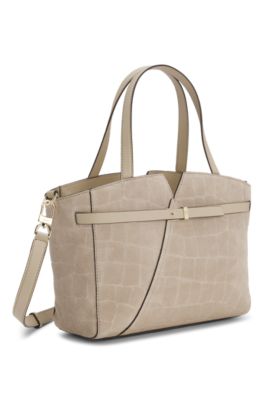 BOSS Revers bolso tote de ante estampado con detalle de cintur&oacute;n, Beige claro
