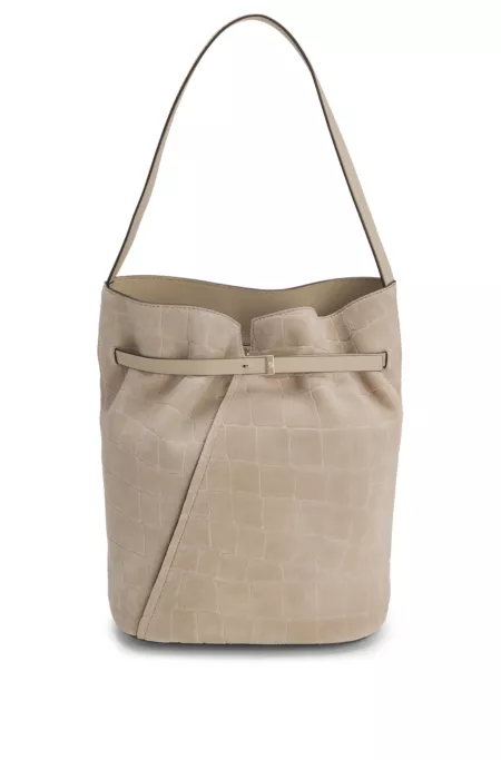 BOSS Revers printed-suede bucket bag with belt detail