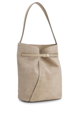 BOSS Revers sac seau en daim imprim&eacute; avec d&eacute;tail de ceinture, Beige clair