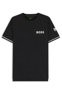 Slim-fit T-shirt in structured fabric with contrast details, Black