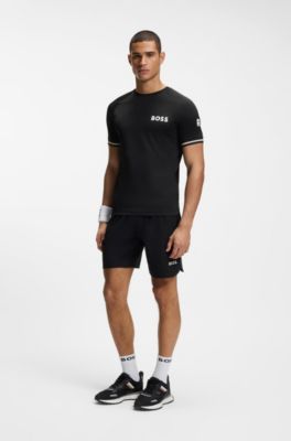 Slim-fit T-shirt in structured fabric with contrast details, Black