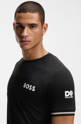 Camiseta slim fit en tejido estructurado con detalles en contraste, Negro