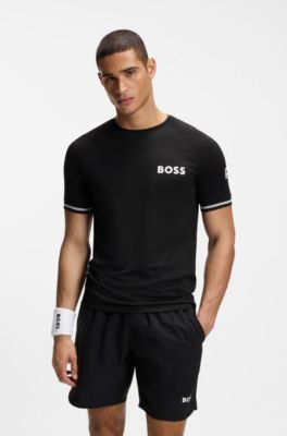Slim-fit T-shirt in structured fabric with contrast details, Black