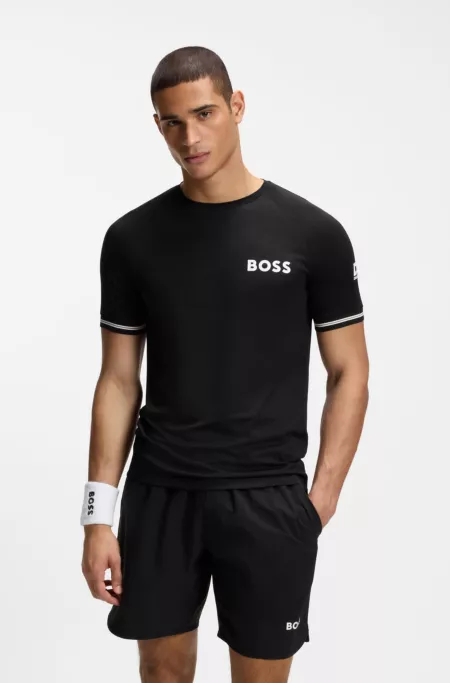 Slim-fit T-shirt in structured fabric with contrast details