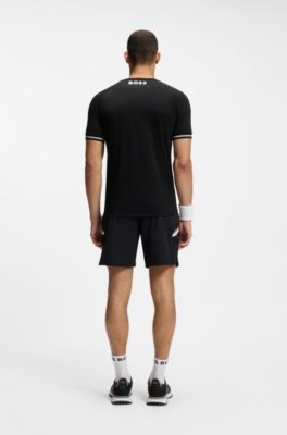 Slim-fit T-shirt in structured fabric with contrast details, Black