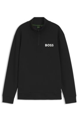 Zipper neck sweatshirt in stretch interlock fabric, Black