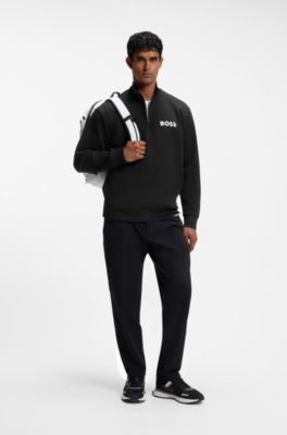 Zipper neck sweatshirt in stretch interlock fabric, Black