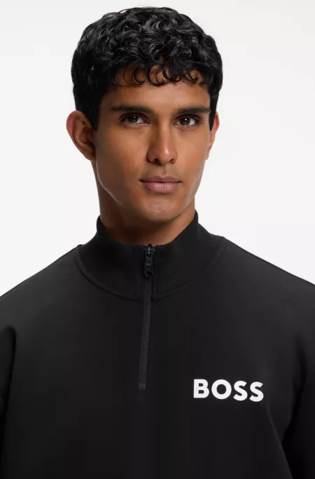 Zipper neck sweatshirt in stretch interlock fabric