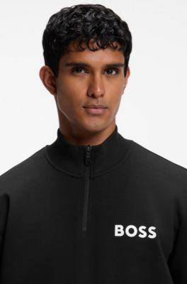 Zipper neck sweatshirt in stretch interlock fabric, Black