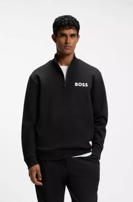 Zipper neck sweatshirt in stretch interlock fabric