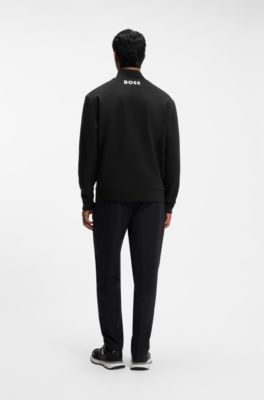 Zipper neck sweatshirt in stretch interlock fabric, Black