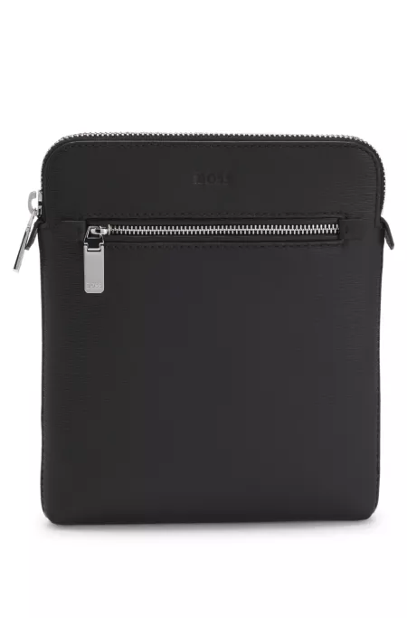 Leather envelope bag with embossed logo
