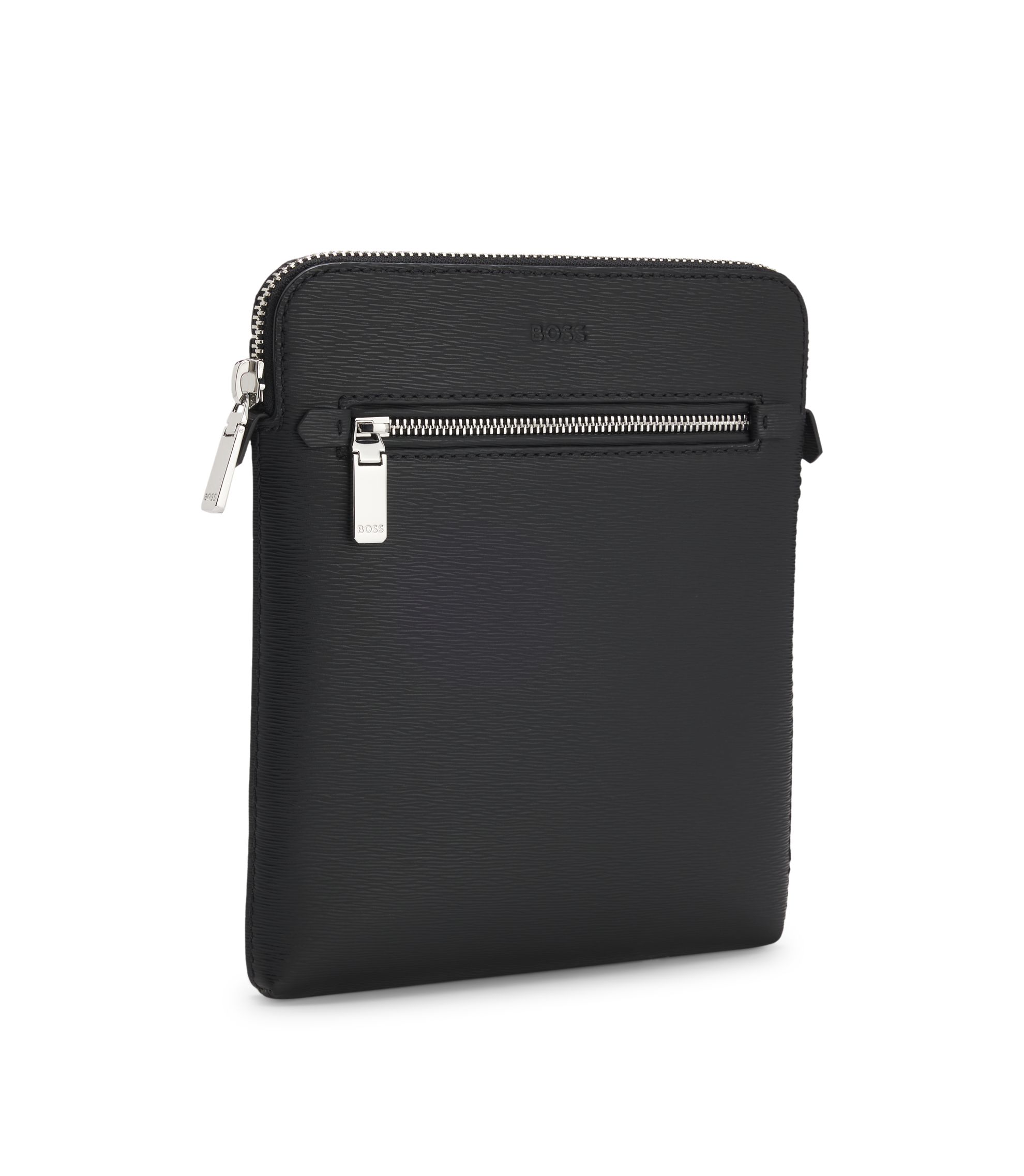 BOSS - Leather envelope bag with embossed logo - Black