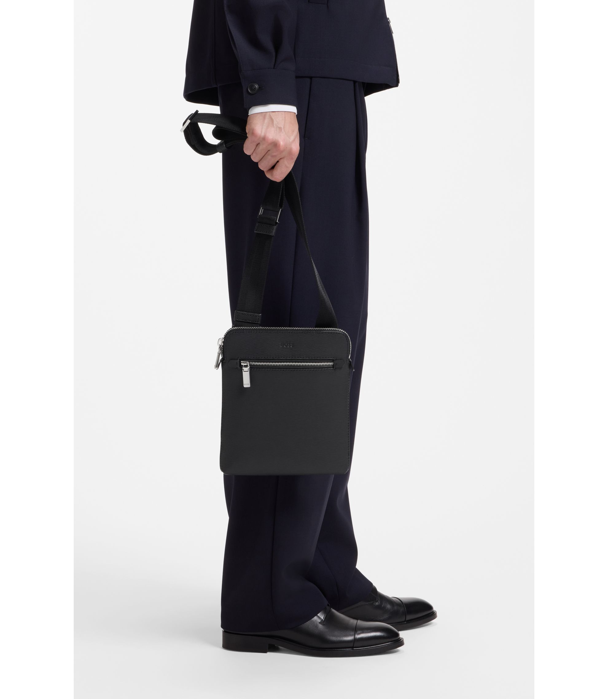 BOSS - Leather envelope bag with embossed logo - Black