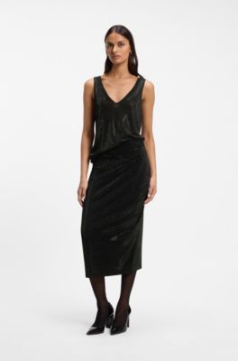 Knit midi skirt with rhinestone embellishments, Black