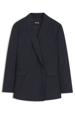 Regular-fit blazer in pinstripe stretch crepe, Patterned