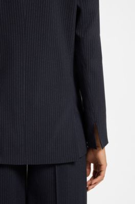 Regular-fit blazer in pinstripe stretch crepe, Patterned