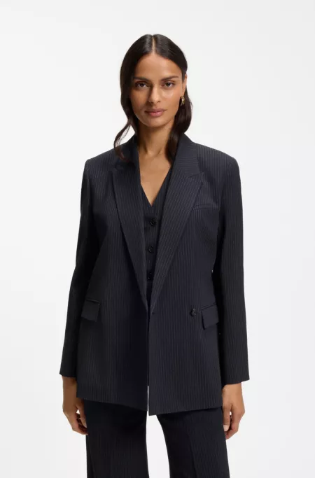 Regular-fit blazer in pinstripe stretch crepe