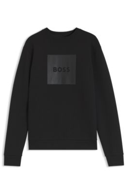 Sudadera de algod&oacute;n el&aacute;stico con cuello redondo, Negro