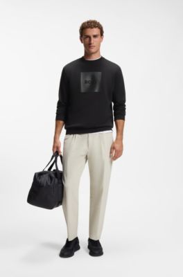Sudadera de algod&oacute;n el&aacute;stico con cuello redondo, Negro