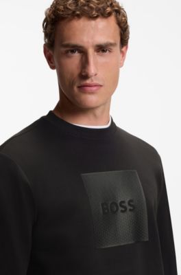 Sudadera de algod&oacute;n el&aacute;stico con cuello redondo, Negro