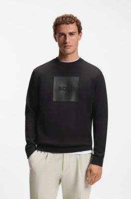 Sudadera de algod&oacute;n el&aacute;stico con cuello redondo, Negro