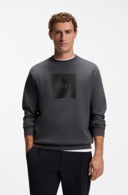 Sudadera de algod&oacute;n el&aacute;stico con cuello redondo, Gris oscuro