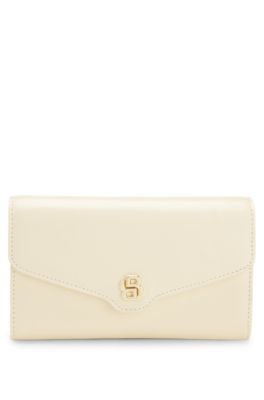 Bolso de mano de piel con monograma Double&nbsp;B met&aacute;lico, Beige claro