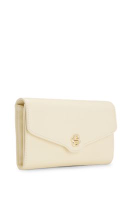 Bolso de mano de piel con monograma Double&nbsp;B met&aacute;lico, Beige claro
