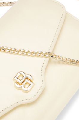 Bolso de mano de piel con monograma Double&nbsp;B met&aacute;lico, Beige claro