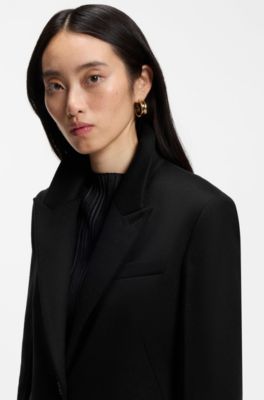 Manteau droit habill&eacute; en laine, Noir