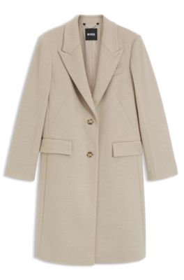 Single-breasted formal wool coat, White