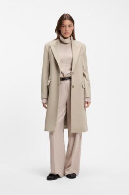 Single-breasted formal wool coat, White