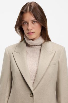 Single-breasted formal wool coat, White