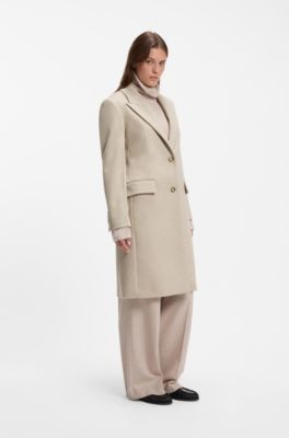 Manteau droit habill&eacute; en laine, Blanc