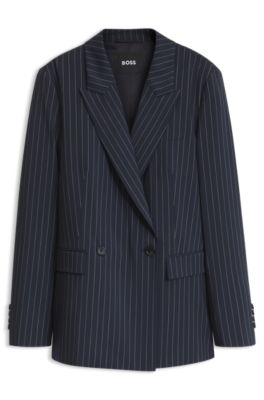 Double-breasted relaxed-fit blazer in pinstriped virgin wool, Patterned