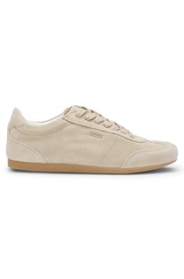 Deportivas de ante con detalles de logo, Beige claro