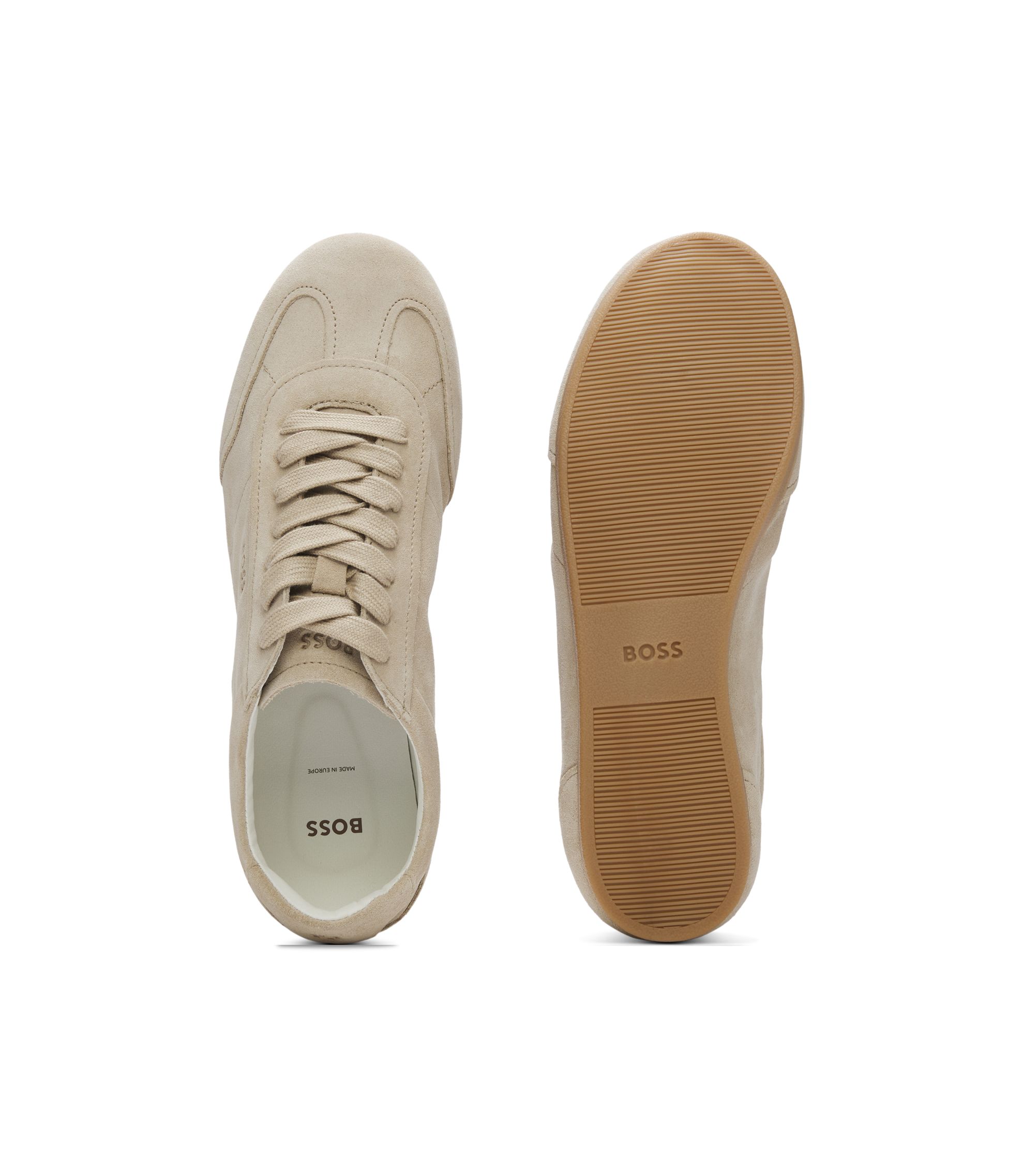 BOSS - Suede sneakers with logo details - Light Beige